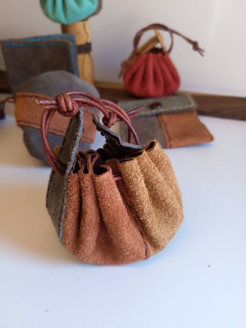 Lovely little hand made real suede leather money clip, card wallet, coin purse, jewellery bag, ring drawstring pouch gift image 1