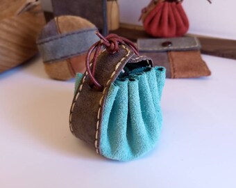Lovely little hand made real suede leather money clip, card wallet, coin purse, jewellery bag, ring drawstring pouch gift