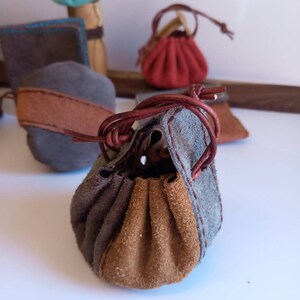 Lovely little hand made real suede leather money clip, card wallet, coin purse, jewellery bag, ring drawstring pouch gift image 2