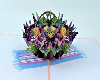 Flower Basket 3D Pop-Up Card, Mother's Day, Birthday Card, Get Well Card, Thinking of You Card