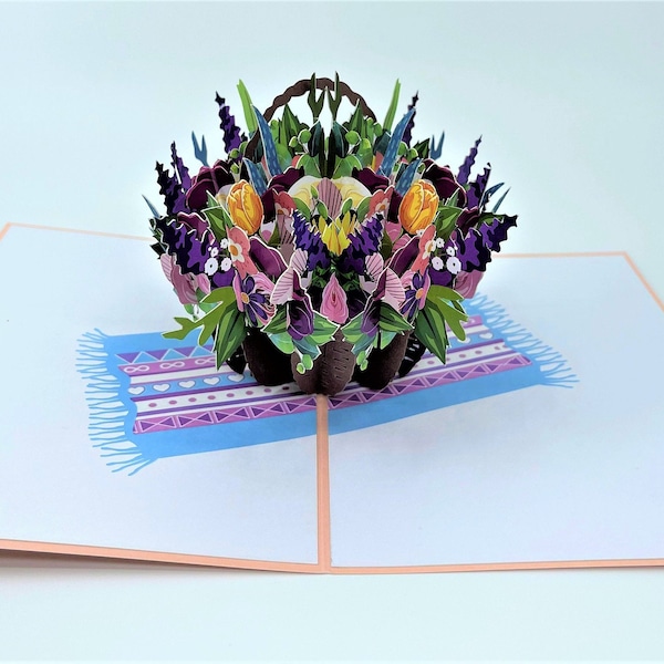 Flower Basket 3D Pop-Up Card, Mother's Day, Birthday Card, Get Well Card, Thinking of You Card