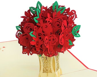 Rose Bouquet 3D card, Pop-up Blank card, Mother's Day, Birthday, Thank you, Thinking of You