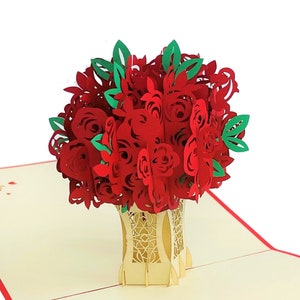 Carte 3D bouquet de roses, Carte vierge pop-up, Fête des Mères, Anniversaire, Merci, Je pense à vous, Mot d'amour