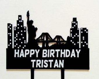 New York City Skyline Cake Topper: Personalized Birthday, Graduation, Retirement