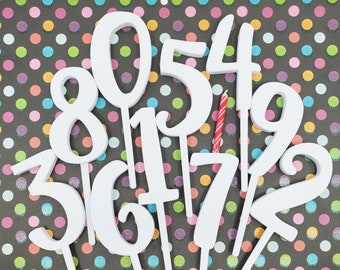 White Number Cake Toppers: Reusable Birthday Candle Holders Decor
