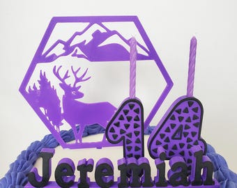 Elk Deer Theme Birthday Cake Topper Set: Camping Hiking Party Decor