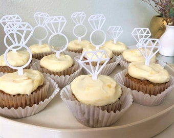 Diamond/Ring Cupcake Toppers, Set of 12, Bridal Shower, Engagement Party, Bling Bling Theme