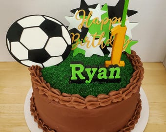 Soccer Theme Cake Toppers: Birthday topper, Number topper, Name Plate Keepsake