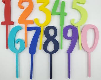 Number Toppers (0-9) Assorted Colors: Birthday Cake Candle Holders, Photo Prop