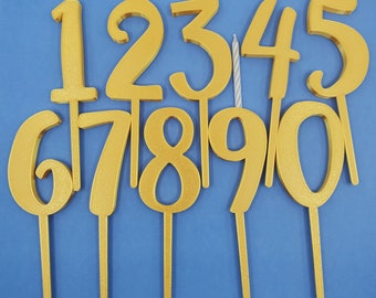 Gold Number Cake Toppers: Reusable Birthday Candle Holders