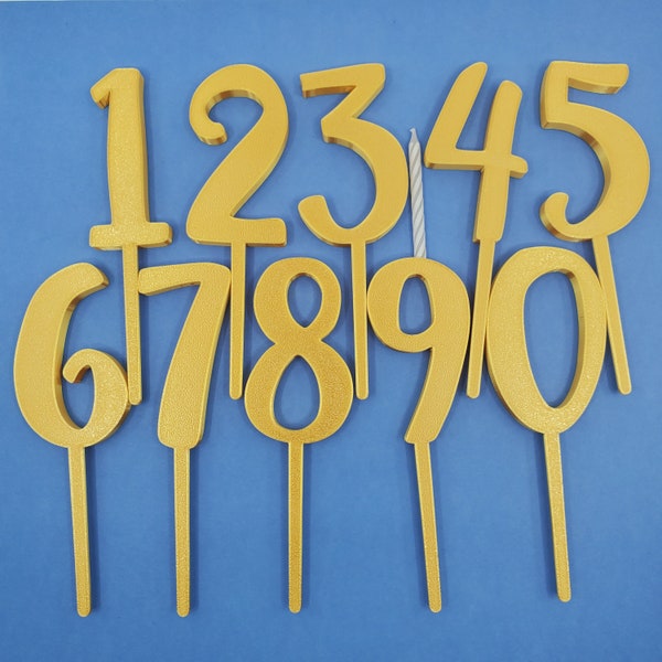 Gold Number Cake Toppers: Reusable Birthday Candle Holders