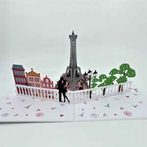 Carte pop-up Tour Eiffel, Saint-Valentin, carte de mariage, carte d'anniversaire, mot d'amour, carte de lieu préféré
