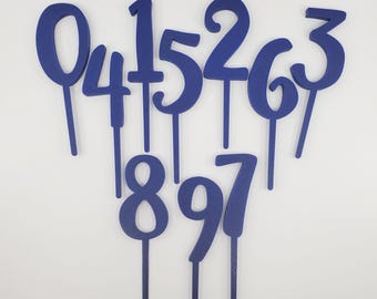 Blue Number Cake Toppers: Reusable Birthday Candle Holders