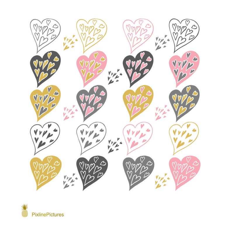 Hearts Clipart Pack Gold Pink Gray Hearts Set Vector Etsy