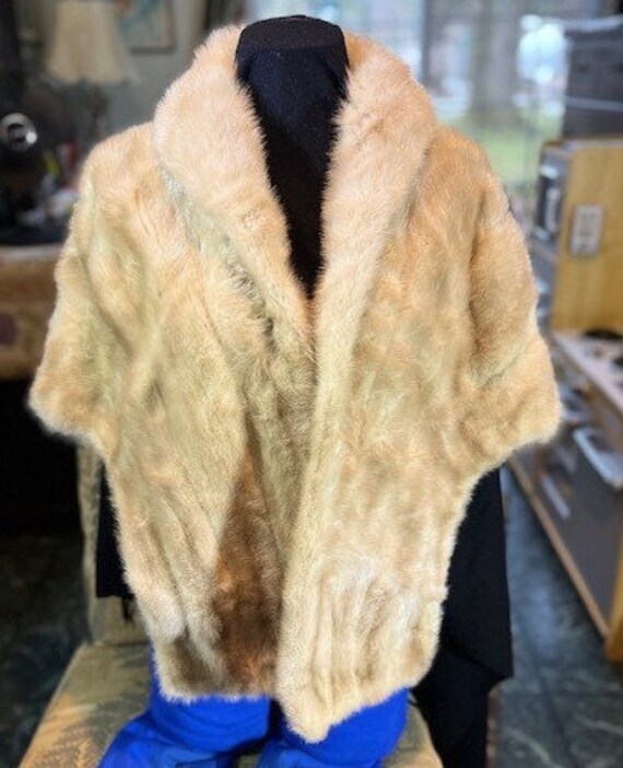 Vintage Designer Fawn-Colored Mink Collared Stole… - image 1