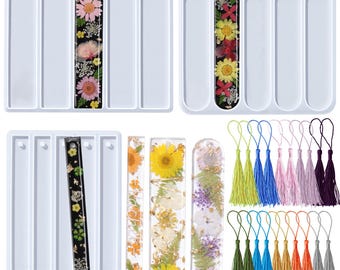 LET'S RESIN Bookmark Silicone Molds Set - 3 Shapes with 20Pcs Tassels for Epoxy Resin