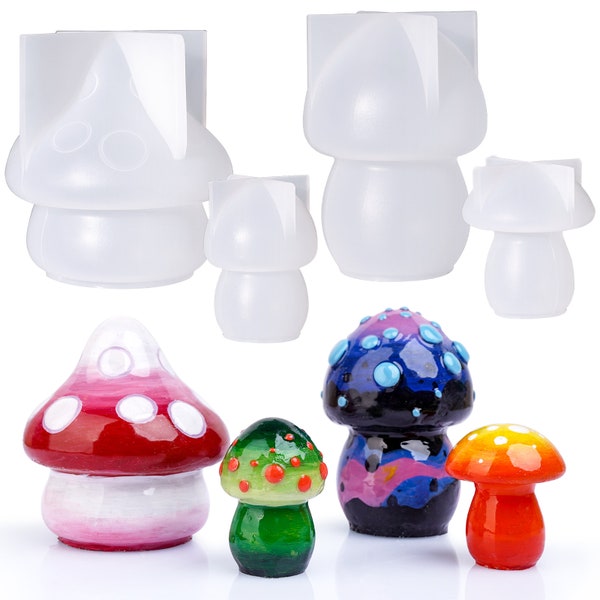 LET'S RESIN 4 Pcs Mushroom Resin Molds, Cute Epoxy Molds Silicone for DIY Casting Craft, Silicone Molds for Epoxy Resin