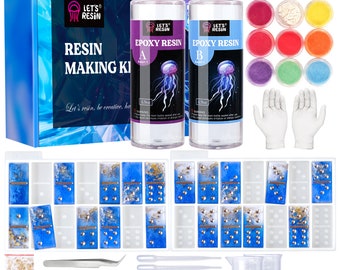 LET'S RESIN Kit de moules en résine en silicone pour la fabrication de domino, kit de démarrage en résine époxy pour débutants, kits de résine et ensemble de moules avec résine de 9,8 oz