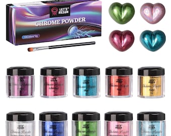 LET'S RESIN Chrome Powder,10 Colors Metallic Mirror Effect Chrome Powder for Nail, Holographic Pigment for Resin, Slime, Crafting, Tumbler