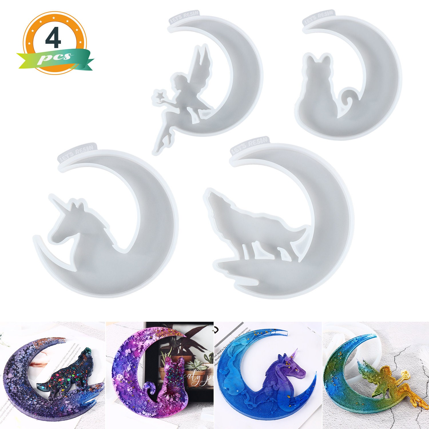 LET'S RESIN Crescent Moon Mold, Wolf Cat Fairy Unicorn Silicone E…