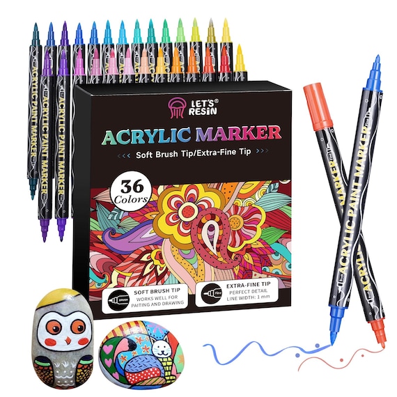 LET'S RESIN 36 Dual Tip Acrylic Paint Pens, Brush and Fine Tip Markers