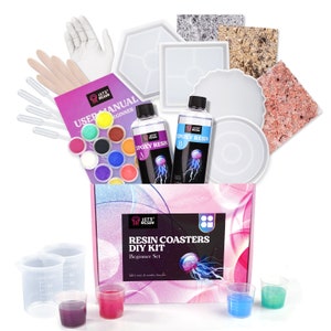 LET’S RESIN Resin Molds Silicone Kit,16OZ Resin Starter Kit with Everything,include Epoxy Resin,Coaster Molds, Golden Flakes and Mica Powder