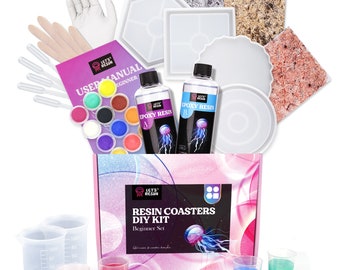 LET’S RESIN Resin Molds Silicone Kit,16OZ Resin Starter Kit with Everything,include Epoxy Resin,Coaster Molds, Golden Flakes and Mica Powder