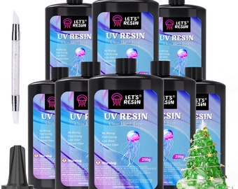Let's Resin UV Resin, 2000g 250ml 8Pcs Faster Cure Crystal Clear UV Resin, Low Shrinkage No Tacky uv Resin Kit, High Gloss UV Resin
