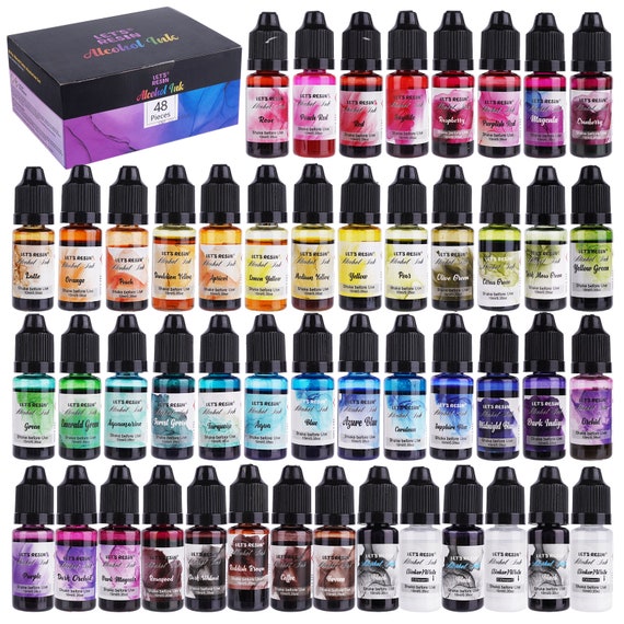 LET'S RESIN 48pcs Vibrant Alcohol Ink, Alcohol-Based Ink for Epoxy Resin, Alcohol Paint Dye for Resin Art, Tumblers, Resin (Each 0.35oz)