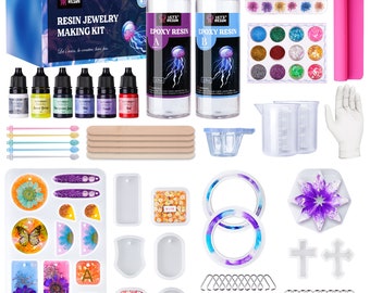 LET'S RESIN Epoxy Resin Jewelry Making Kit,Epoxy Starter Kit Casting Resin Molds Kit for Beginner Include 12 Pcs Silicone Molds,9.8oz Resin