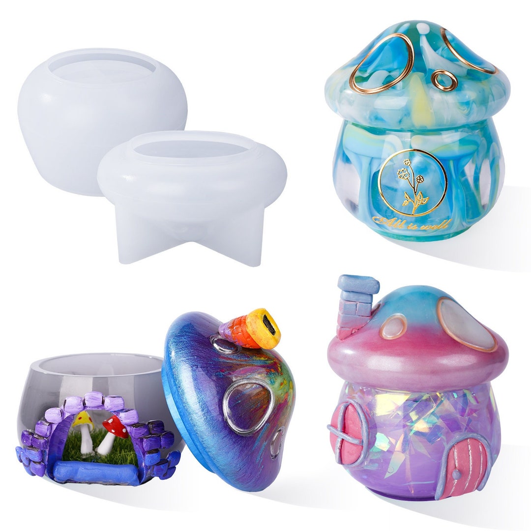 LET'S RESIN Jar Resin Molds Silicone, Mushroom Resin Jar Mold With Lid