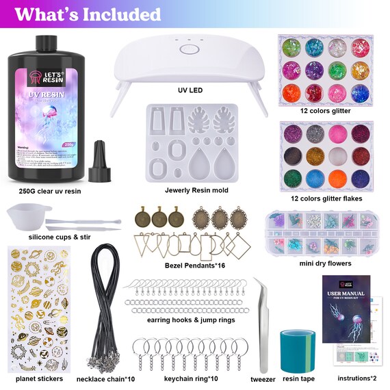 UV Resin Kit with Light, Crystal Clear UV Epoxy Resin Kit with UV Lamp, DIY  Resin Accessories Tools, Silicone Resin Molds, Hard Type UV Glue Fast  Curing for Art Craft Jewelry Keychain