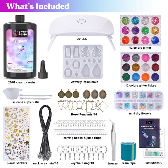 Let's Resin Uv Resin Kit With Light,153pcs Resin Jewelry Making