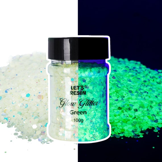 LET'S RESIN Glow in the Dark Glitter, 100G High Luminous Glitter for Resin/makeup,  Chunky Glitter for Epoxy/uv Resin, Halloween Decor 