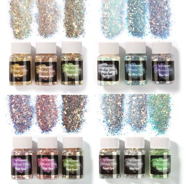 LET'S RESIN Opal Chunky Glitter, 12 Color Mixology Craft Glitter Powder for Resin/Tumblers/Slime