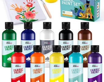 10 Colors Fabric Paint for Clothes(3.4oz/100ml), Non-Toxic ,  Washer Safe Soft Textile Paint for Adult T-Shirts, Jeans & Canvas Shoes