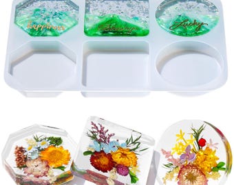LET'S RESIN Extra Deep Coaster Resin Molds, 6 Cavity Round/Square/Octagon Shape Silicone Mold