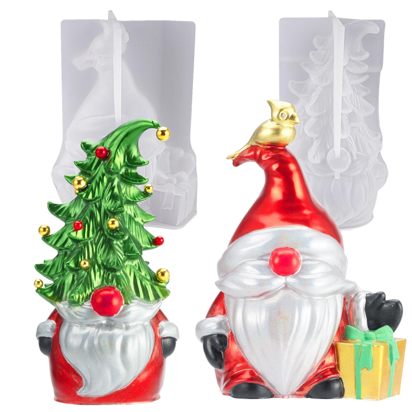 LET'S Resin Christmas Gnomes Resin Molds, 2 Pcs Santa Gnomes Epoxy Resin Molds with Slouchy Hat Christmas Tree Gnome, Christmas Ornaments,