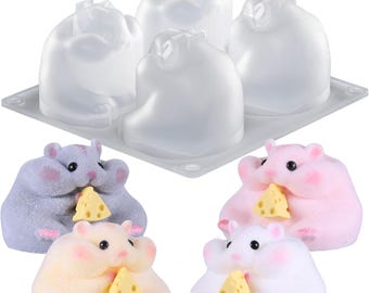 LET'S RESIN 4-in-1 Hamster Silicone Molds for Taba Squishy, 3D Animal Molds to Make Decompression and Cute Birthday Gift for Hamster Lover