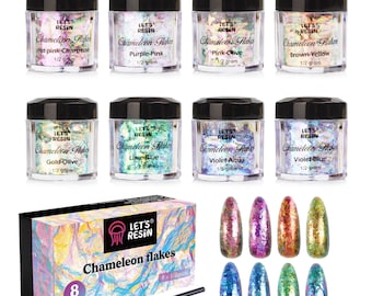 LET'S RESIN Chameleon Mica Flakes, 8 Color Intense Colorshift Pigment Powder for Resin Crafts/Tumblers,Nail Art/Paints/Soap Making