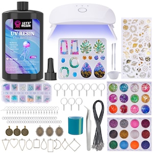 Let's Resin uv resin kit with light,153pcs resin jewelry making kit with highly clear uv resin, uv lamp, resin accessories