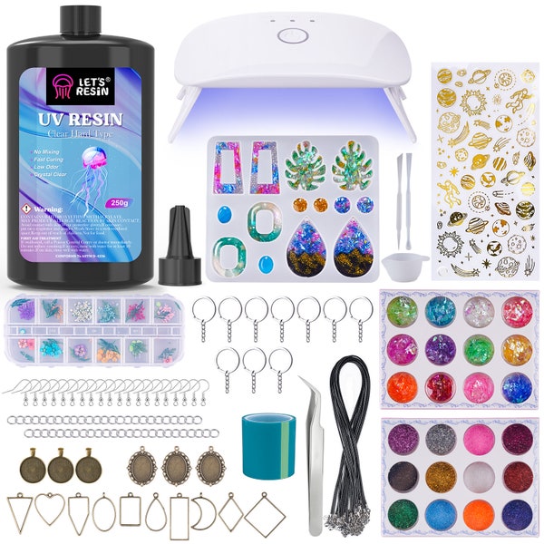 Let's Resin uv resin kit with light,153pcs resin jewelry making kit with highly clear uv resin, uv lamp, resin accessories