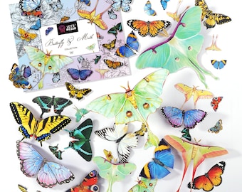 LET'S RESIN Papillons de nuit en papier réaliste, 46 pcs faux papillon recto-verso, Fournitures en résine époxy, Accessoires en résine pour oeuvre d'art en résine, Artisanat