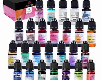 LET&#39;S RESIN 26Pcs Alcohol Ink-Vibrant Colors High Concentrated Alcohol-Based Ink,for Resin Petri Art,Tumbler Cup Making,Epoxy Resin Painting
