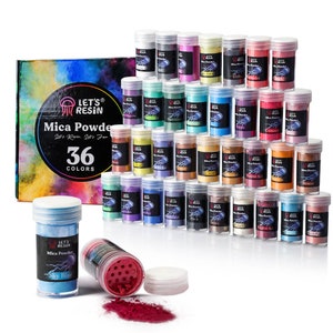 LET&#39;S RESIN 36 Colors Mica Powder,Mica Pigment Powder for Epoxy Resin,Natural Resin Dye for Soap,Candle Making,Nail Polish,Slime,Bath Bomb