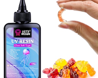 Let's Resin UV Resin Soft Type, 100g Crystal Clear Ultraviolet Epoxy Resin, Low Shrinkage UV Resin Kit for Crafts, Jewelry Making
