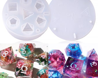 LET'S RESIN Dice Resin Molds Silicone, DND Dice Epoxy Resin Molds with 7 Standard Polyhedral Stereoscopic Dice Cavities, Resin Silicone Mold