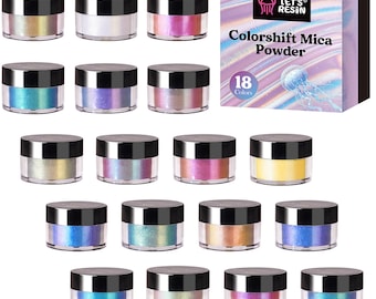 Poudre de mica LET'S RESIN, 18 pots de poudre de mica caméléon, poudre de mica à changement de couleur pour résine époxy, verre, nail art, peinture, savon, bougie