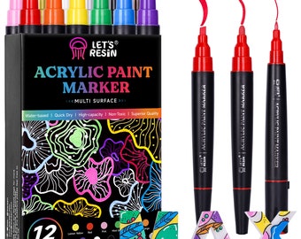 LET'S RESIN 12 couleurs marqueurs peinture acrylique, 3 pointes stylos peinture acrylique haute capacité, fournitures en résine pour travaux manuels en résine, roche, pierre, toile, verre