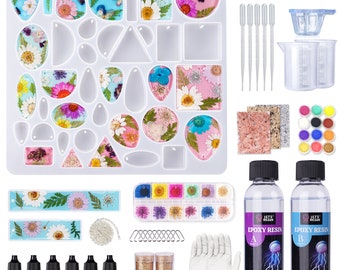 LET'S RESIN Epoxy Resin Jewelry Making Supplies,Resin Kits and Molds Complete Set Included Dried Flowers,Resin Dye,Necklace Chain